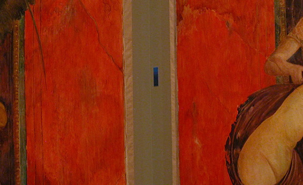 A blue wool card in the Barosso watercolow display area