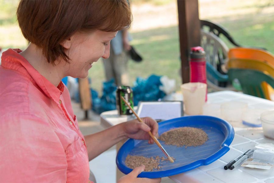Micro-debris specialist Elina Salminen sorting a sample