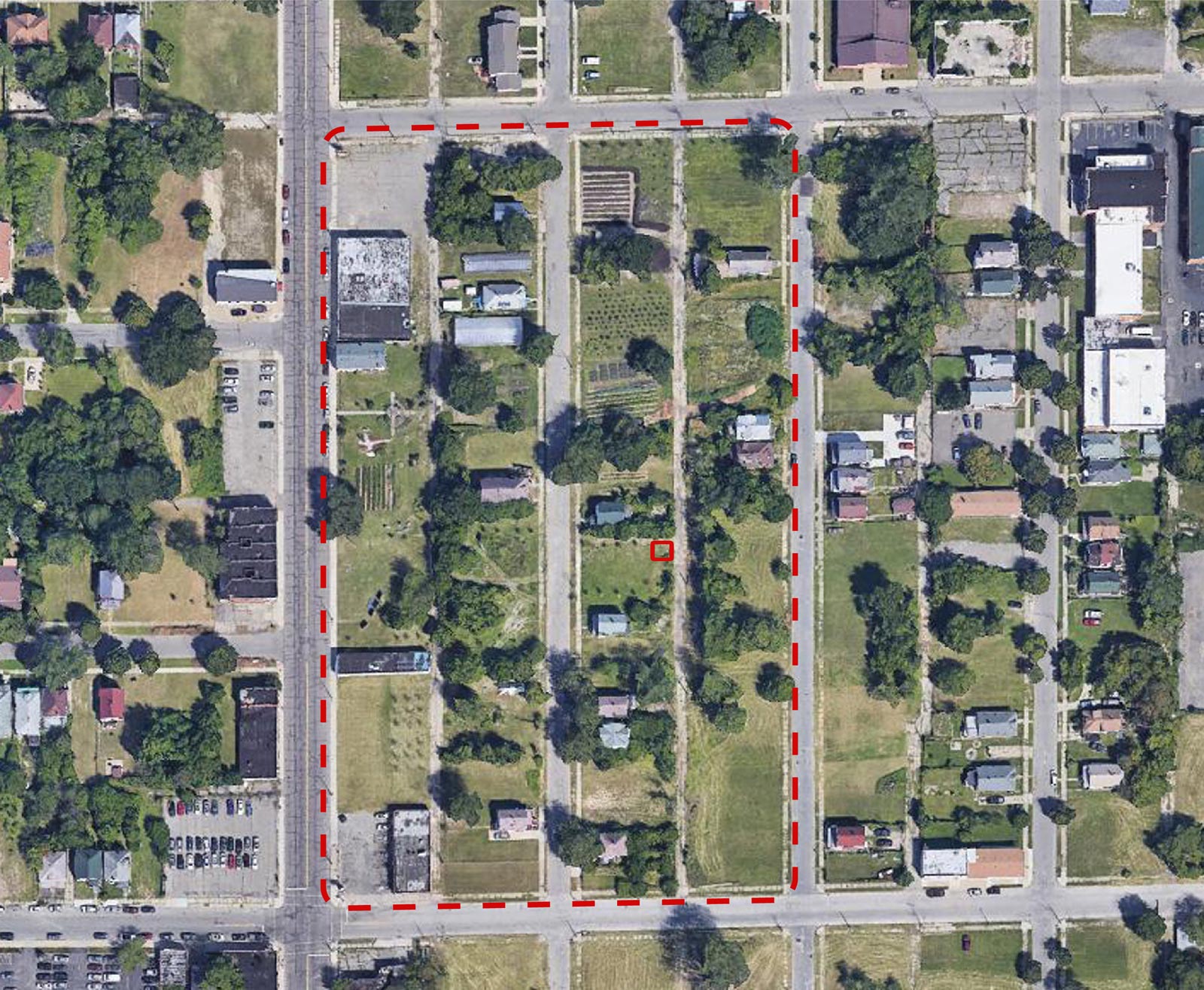 2018 satellite image of North End of Detroit